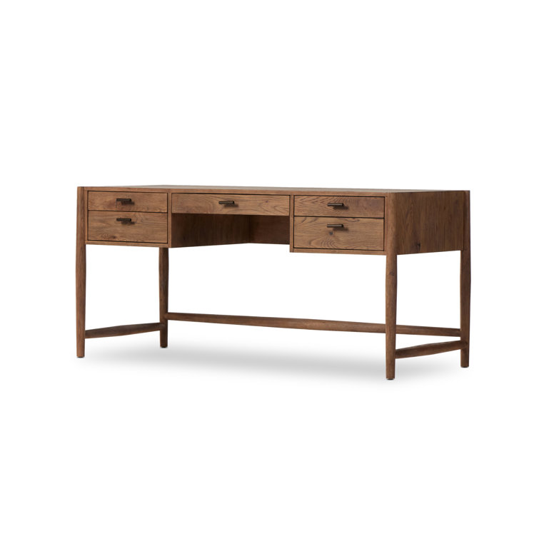 Rustic Weathered Oak Writing Desk with Drawers