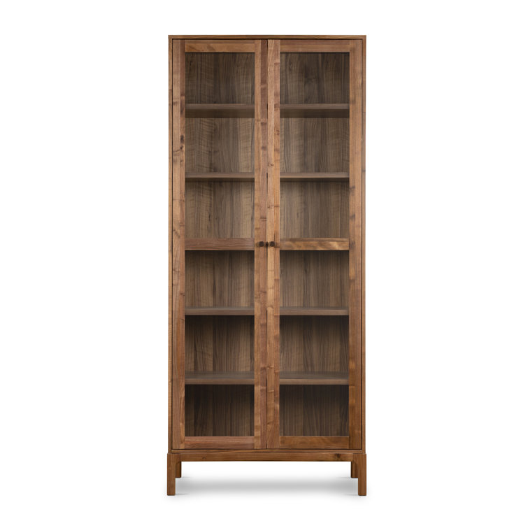 Cameron 88'' Brown Walnut Glass-Paneled Modern Curio Cabinet
