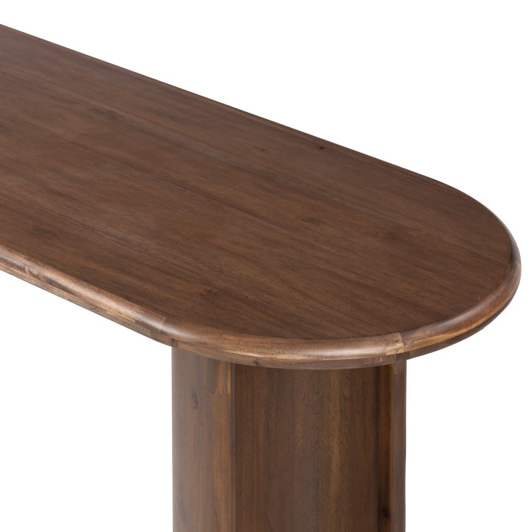Seasoned Brown Acacia Demilune Console Table with Storage