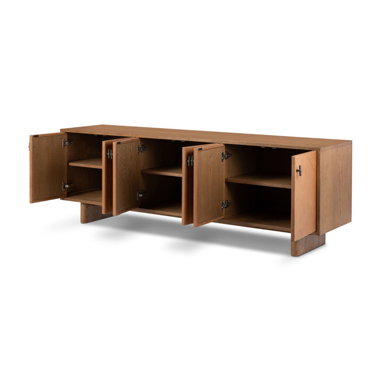 Amber Oak and Cognac Leather Media Console with Cabinet