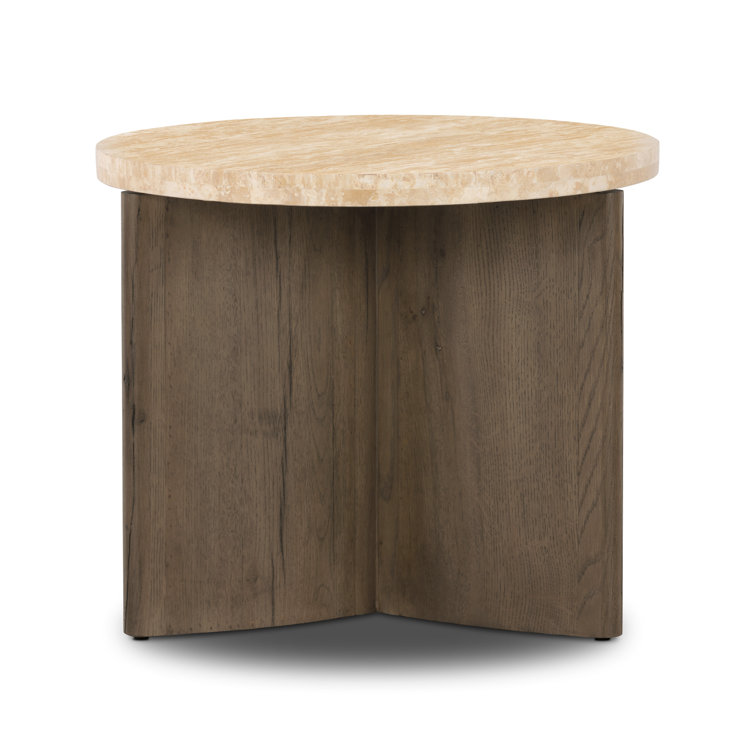 Contemporary Bianco Oak Round End Table with Italian Marble Top