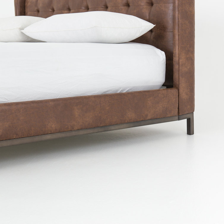 King Size Tobacco Tufted Upholstered Metal Frame Bed