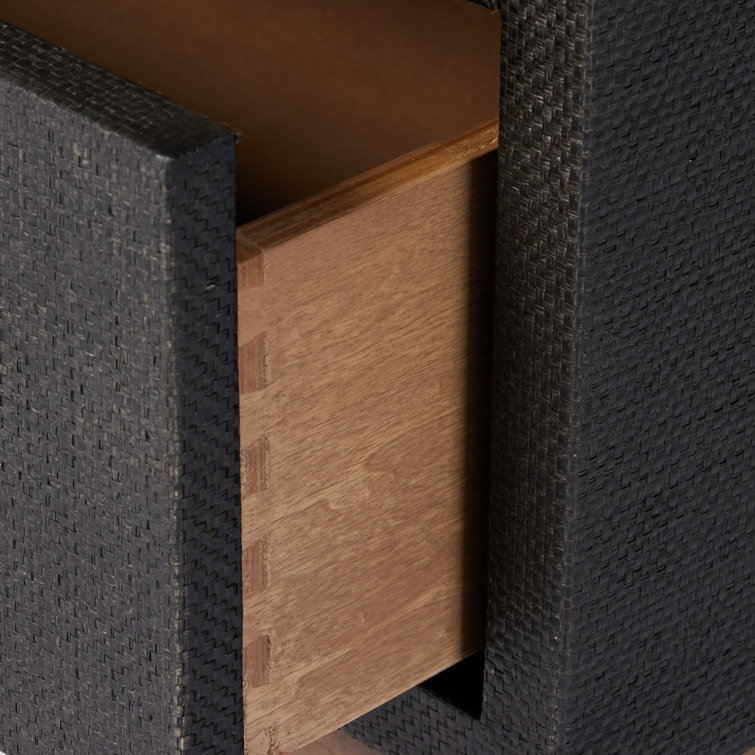 Black Raffia and Mahogany 2-Drawer Nightstand