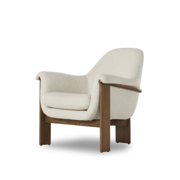 Ivory Sheepskin and Oak Wood Vintage Accent Chair