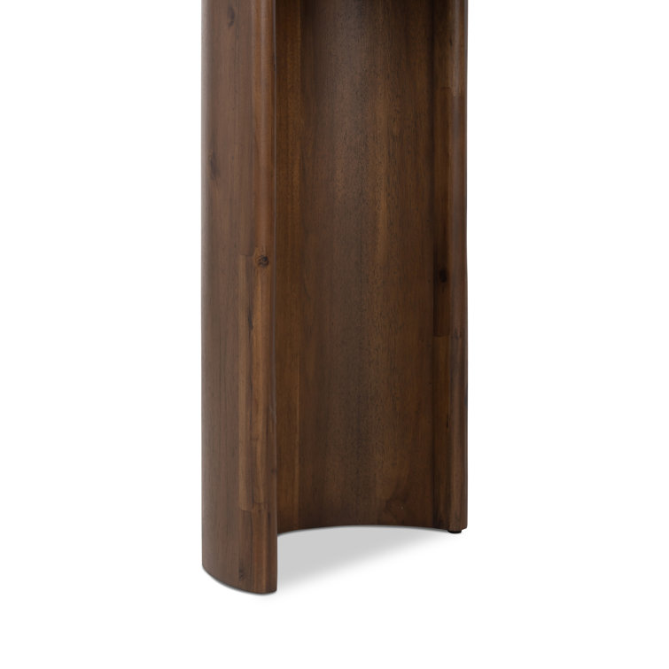 Seasoned Brown Acacia Demilune Console Table with Storage