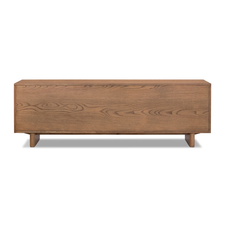 Amber Oak and Cognac Leather Media Console with Cabinet