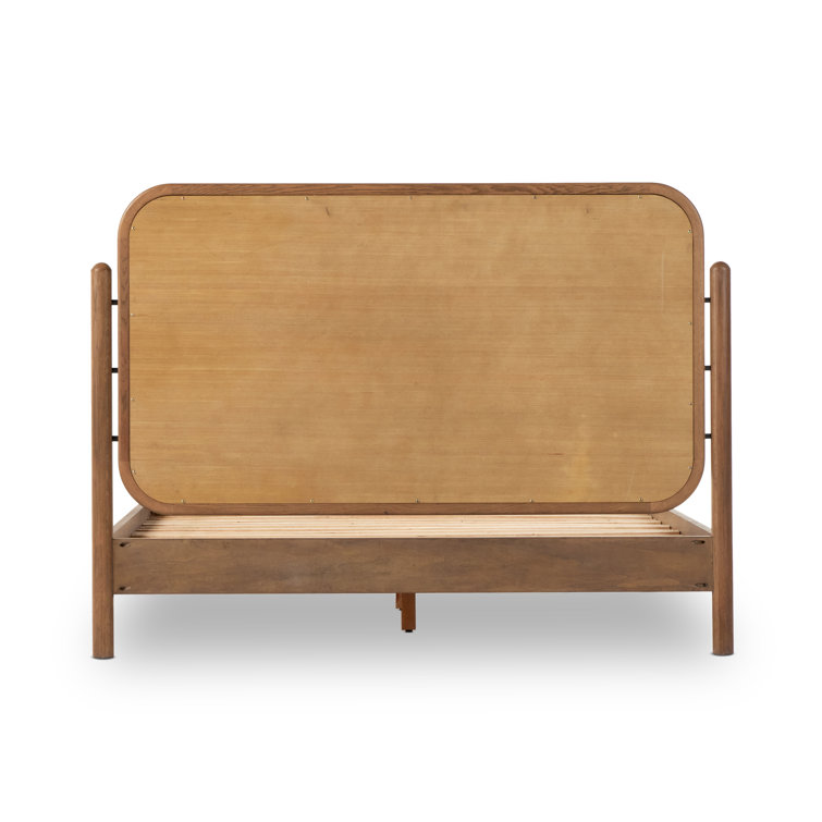 King Oak Upholstered Bed with Ivory Headboard and Drawer