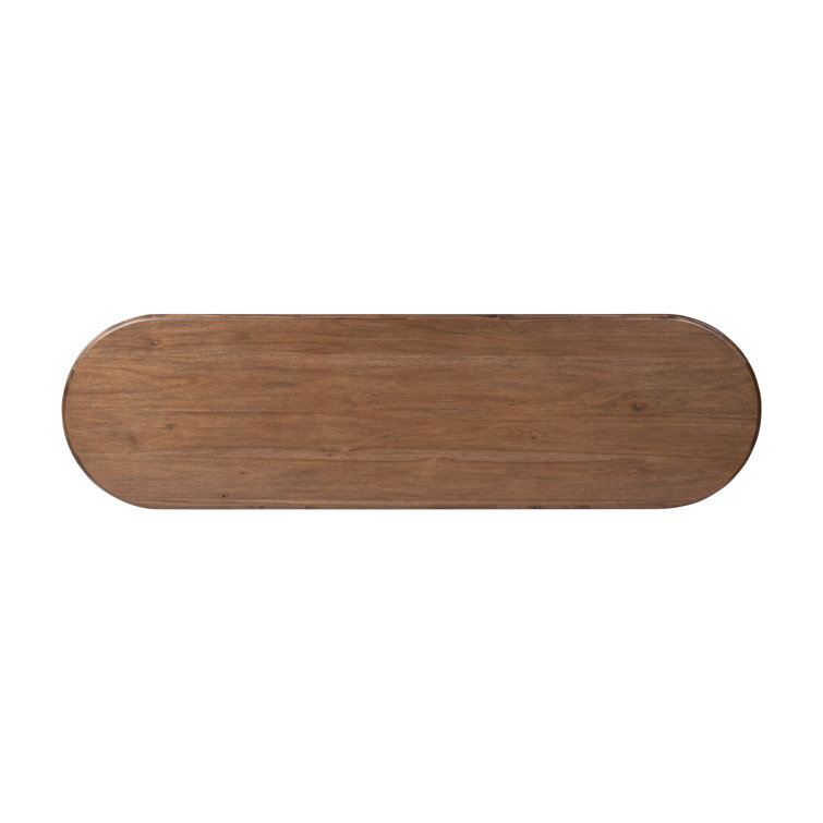 Seasoned Brown Acacia Demilune Console Table with Storage
