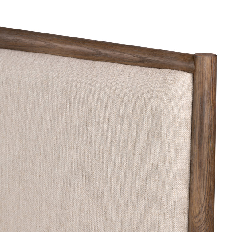 King Weathered Oak Upholstered Linen Bed with Headboard