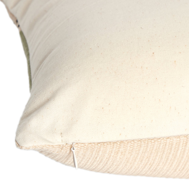 Handwoven Sage and Beige Cotton Lumbar Pillow