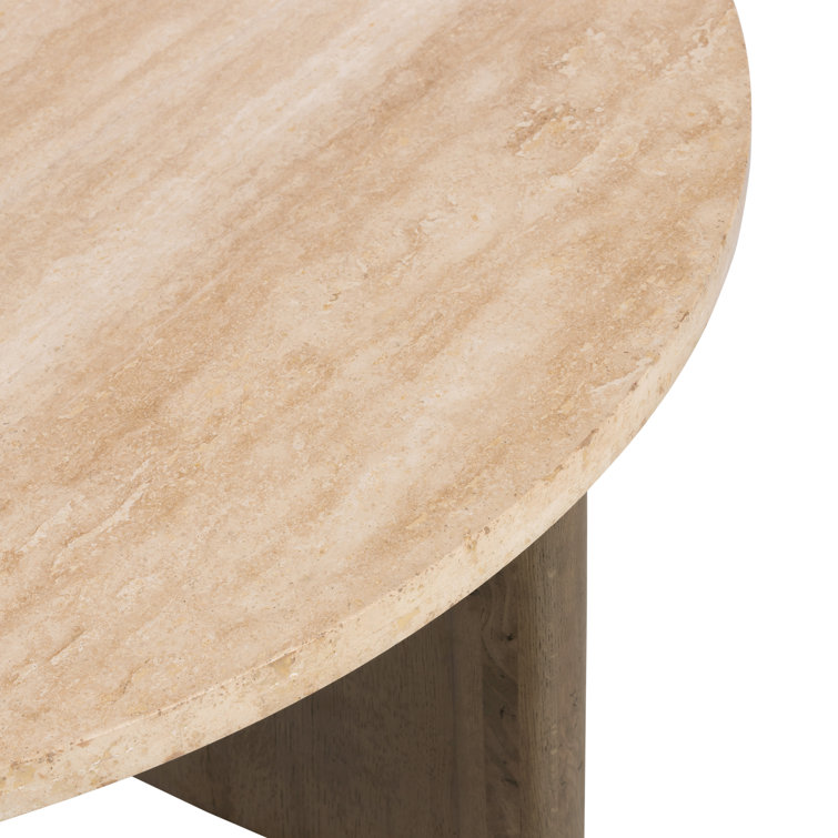 Contemporary Rustic Grey Oak & White Marble Round Coffee Table