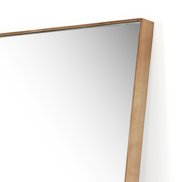 Georgina Polished Brass Rectangular Floor Mirror with Wood Frame