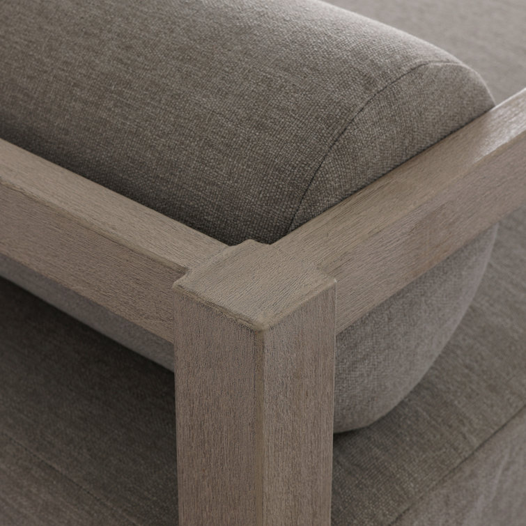 Gray Teak and Linen Outdoor Daybed with Bolster Cushions
