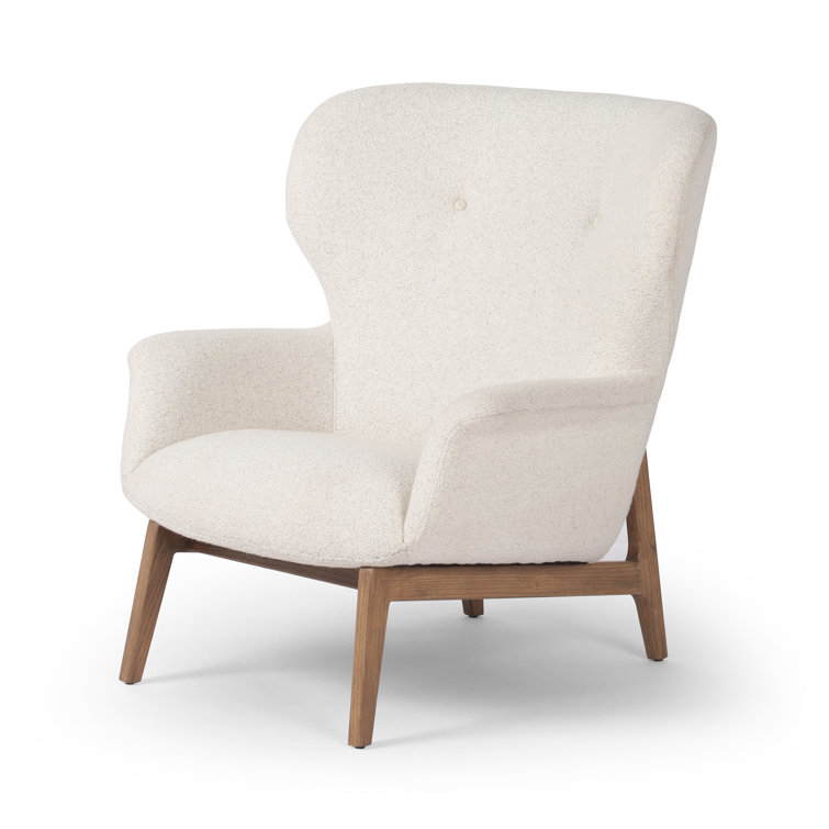 Neutral Polyester Blend Wingback Chair with Round Arms