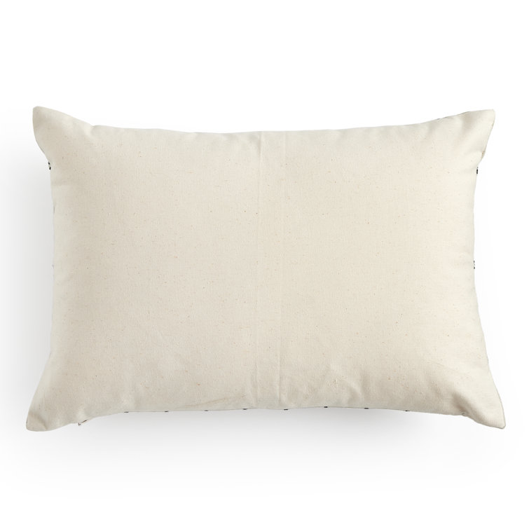 Handwoven Rectangular Off-White and Black Cotton Throw Pillow