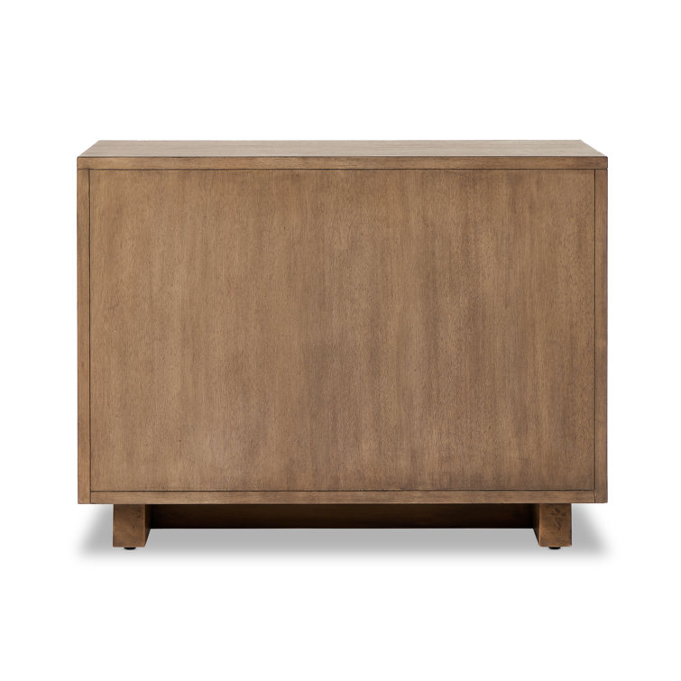 Beige Linen and Mahogany 3-Drawer Nightstand