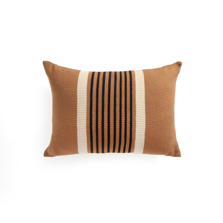 Handwoven Black and Cream Striped Cotton Lumbar Pillow