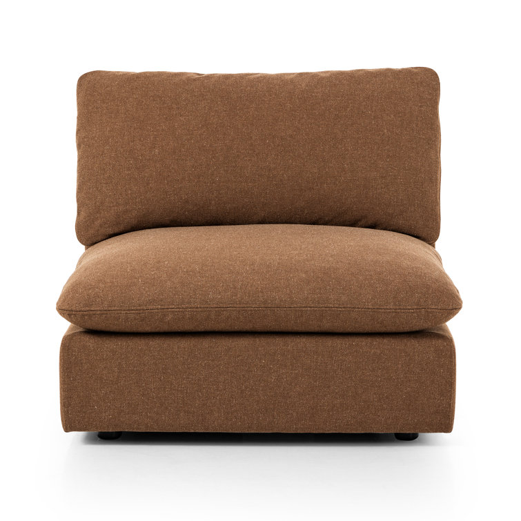 Brown Linen 4-Piece Sectional Sofa with Ottoman