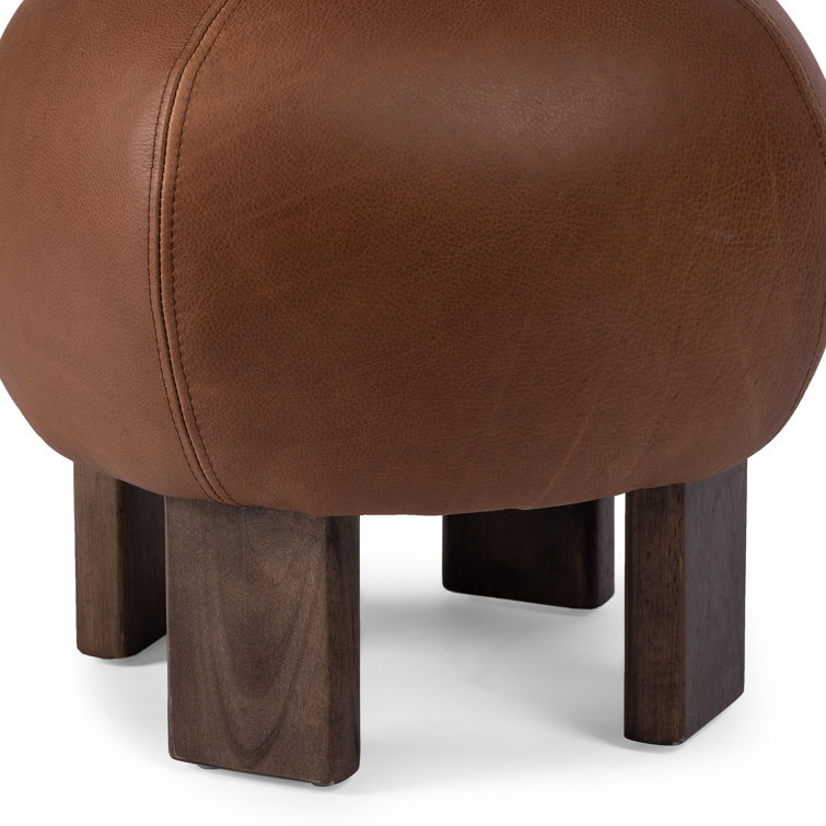 Brickhouse Cognac Genuine Leather Novelty Ottoman with Solid Wood Legs
