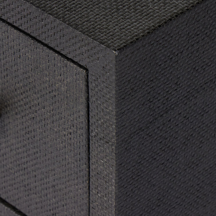Black Raffia and Mahogany 2-Drawer Nightstand
