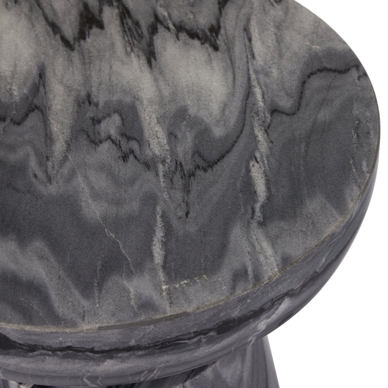 Gray Marble Round Stone Pedestal Side Table