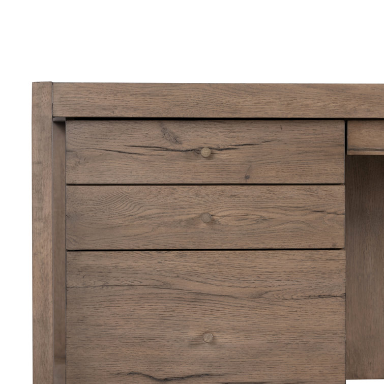 Natural Beige Wood Executive Desk with Drawers and Filing Cabinet
