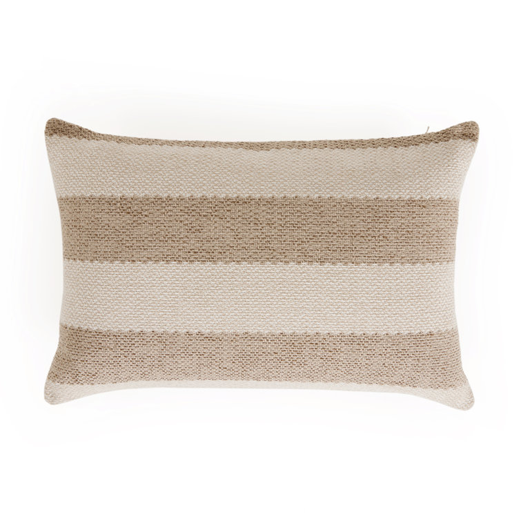 Beige and Brown Striped Rectangular Lumbar Outdoor Pillow