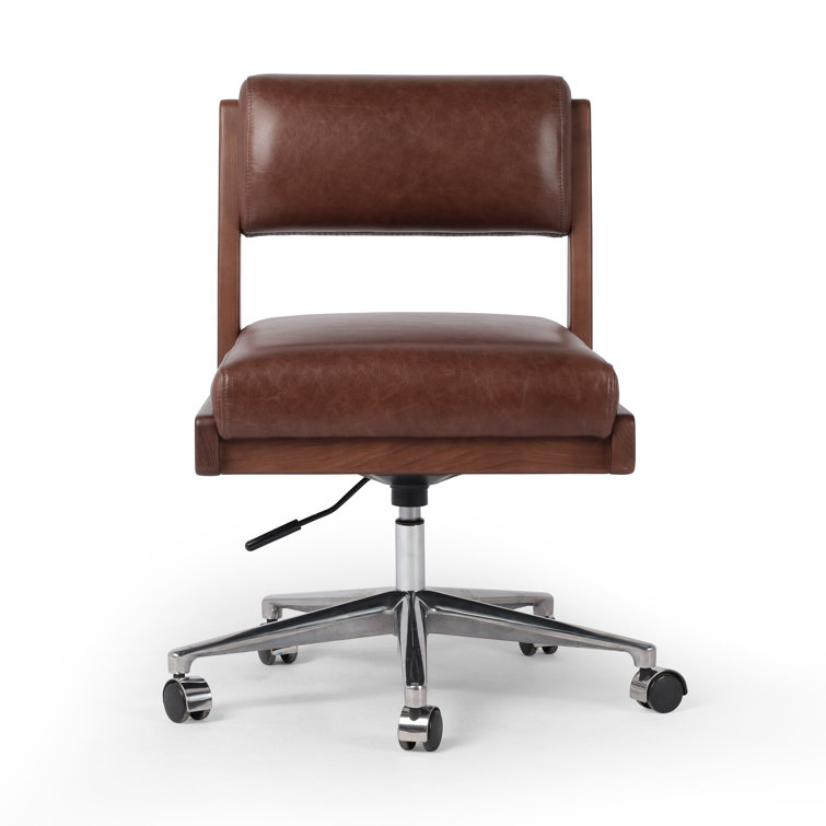 Sonoma Coco Armless Leather Desk Chair with Wooden Frame