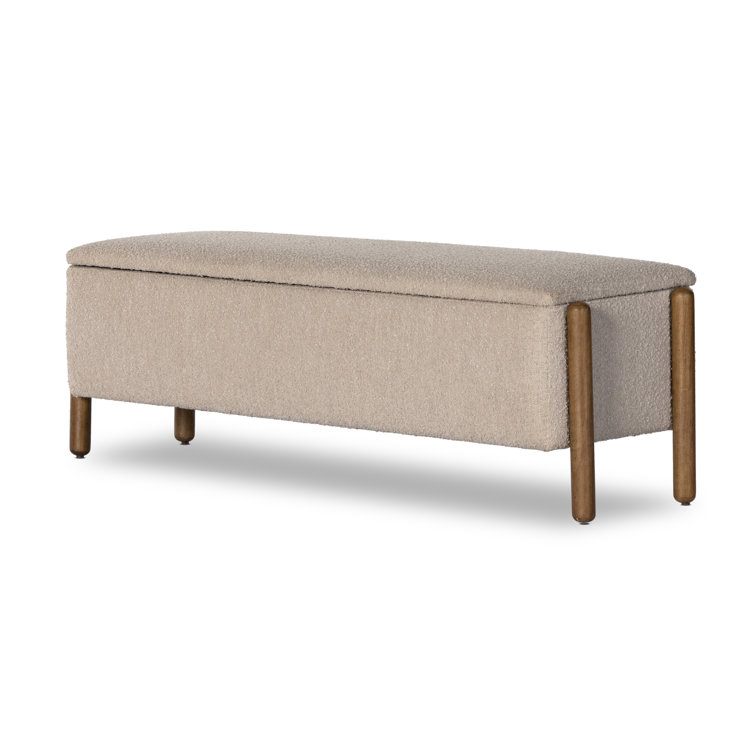 Knoll Sand Boucle Upholstered Storage Trunk with Wooden Legs