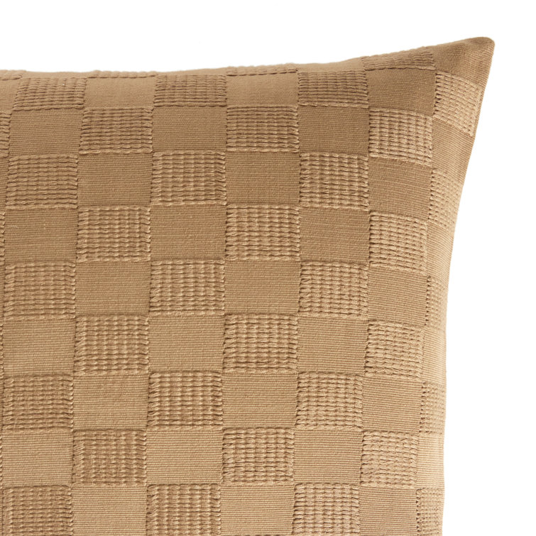 Handwoven Khaki Cotton Checkered Reversible Throw Pillow