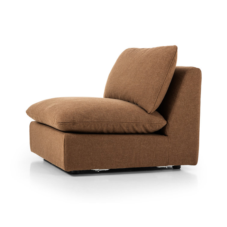 Brown Linen 4-Piece Sectional Sofa with Ottoman