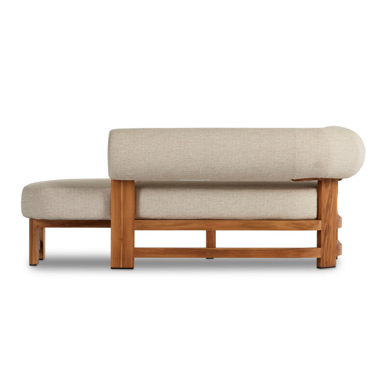 Faye Sand and Teak Outdoor Chaise Lounge with Arms