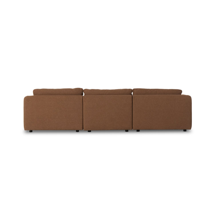Brown Fabric Three-Piece Sectional Sofa with Ottoman