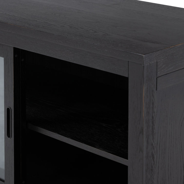Adjustable Black Oak Ladder Bookcase with Glass Doors