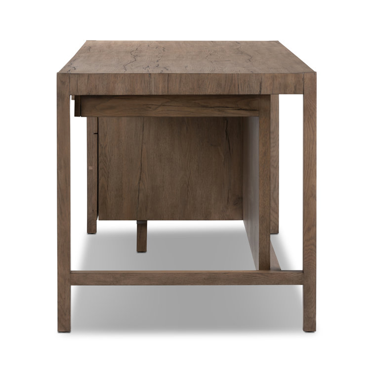 Natural Beige Wood Executive Desk with Drawers and Filing Cabinet