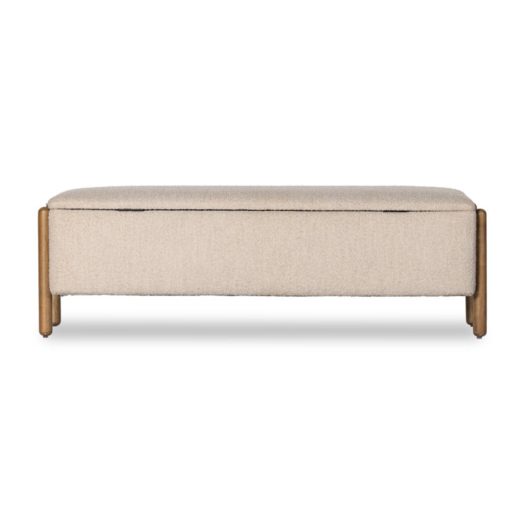Knoll Sand Boucle Upholstered Storage Trunk with Wooden Legs