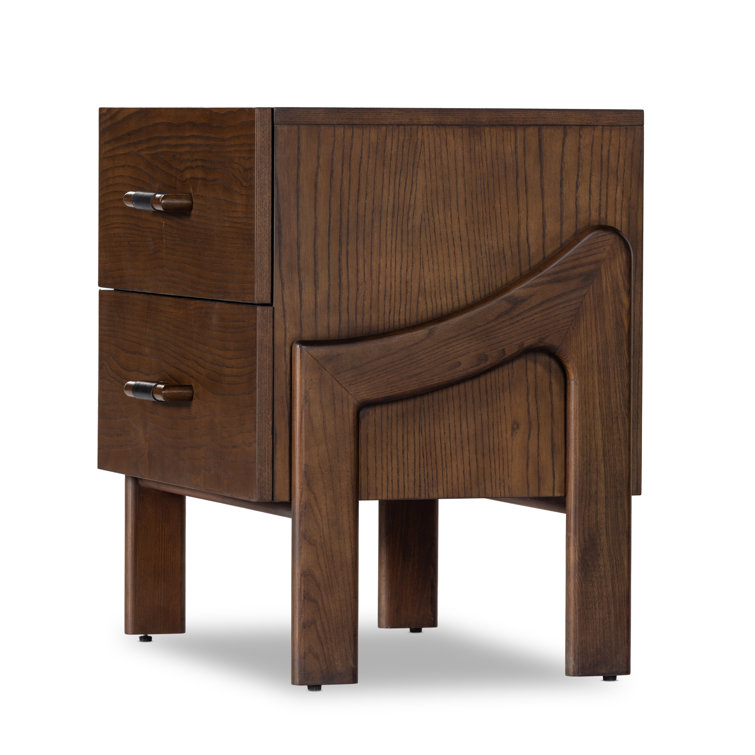 Terra Brown Ash Solid Wood 2-Drawer Nightstand