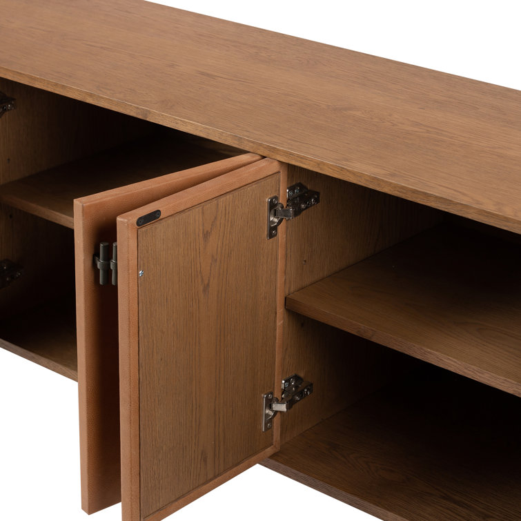 Amber Oak and Cognac Leather Media Console with Cabinet