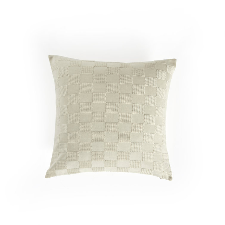 Handwoven Ivory Cotton and Off-White Canvas Checked Pillow