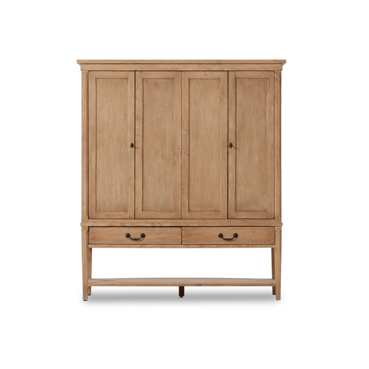 Natural Pine 4-Door Double Cabinet with Drawers