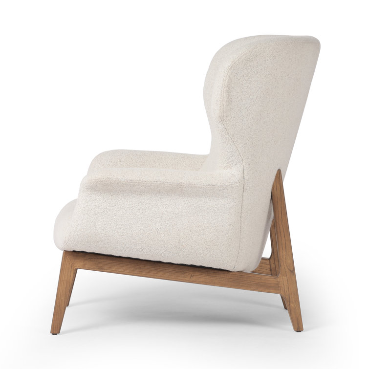 Neutral Polyester Blend Wingback Chair with Round Arms
