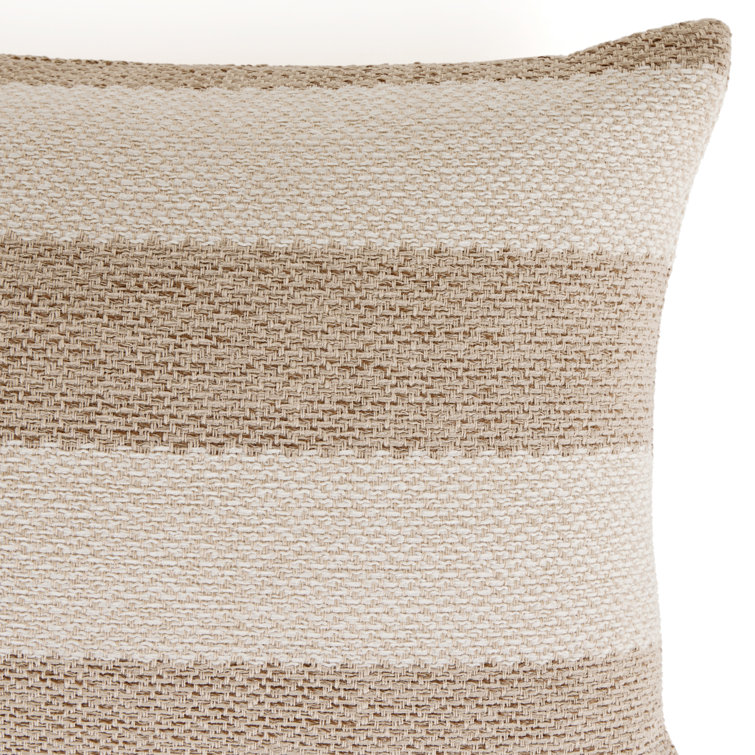 Beige and Brown Striped Rectangular Lumbar Outdoor Pillow