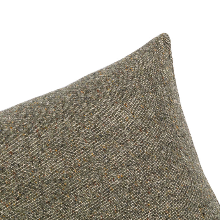 Hasselt Olive Green Stonewash Linen and Wool Throw Pillow