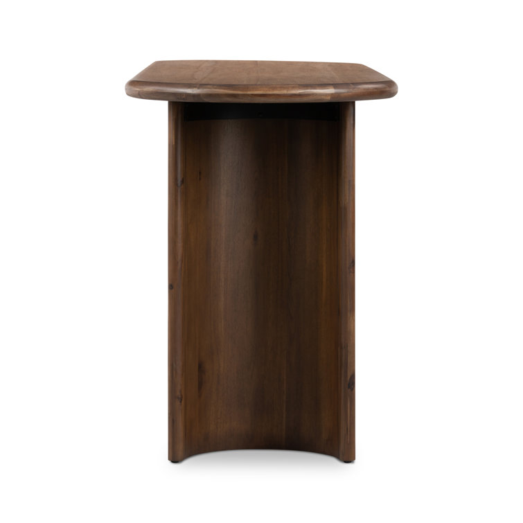 Seasoned Brown Acacia Demilune Console Table with Storage