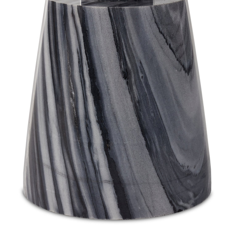 Gray Marble Round Stone Pedestal Side Table