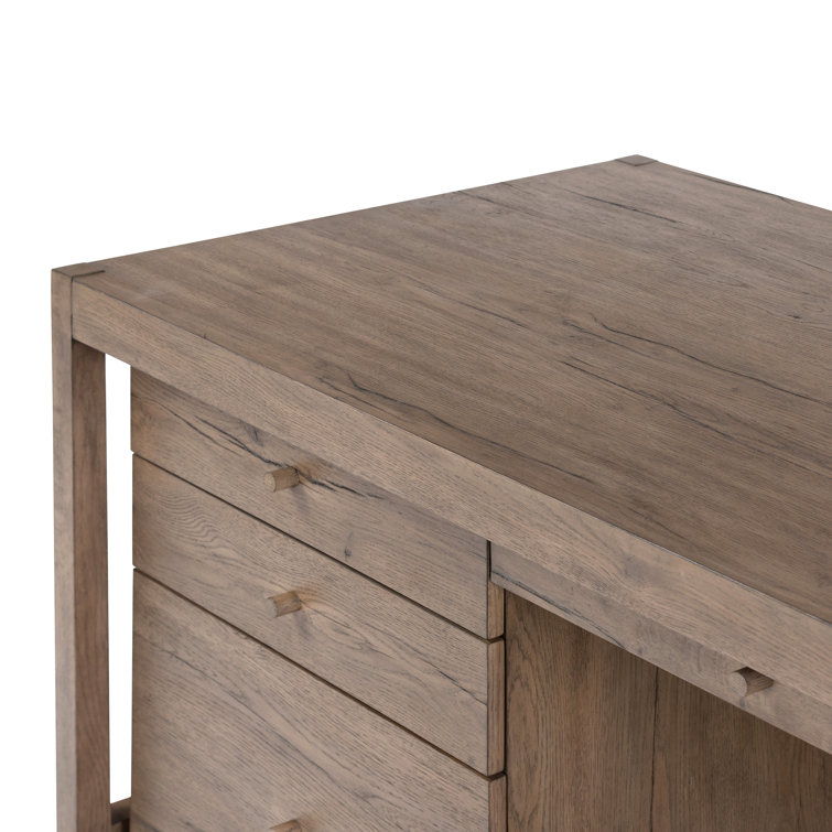 Natural Beige Wood Executive Desk with Drawers and Filing Cabinet