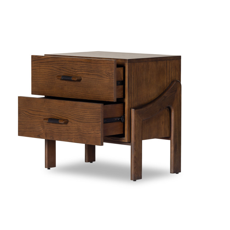 Terra Brown Ash Solid Wood 2-Drawer Nightstand