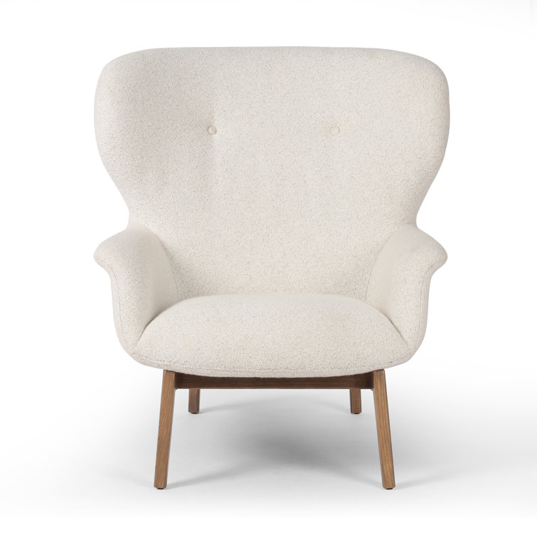 Neutral Polyester Blend Wingback Chair with Round Arms