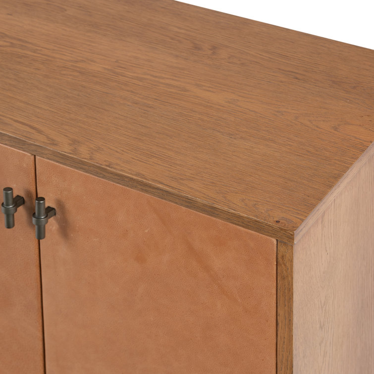 Amber Oak and Cognac Leather Media Console with Cabinet