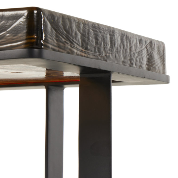 Amber Cast Glass Top Square End Table with Black Cross Legs